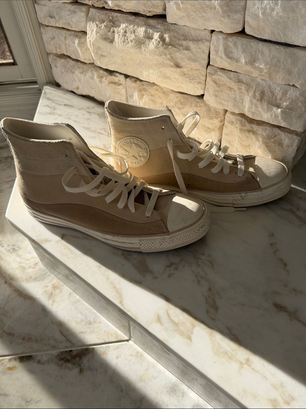Converse High-Top Sneakers in Beige and Cream